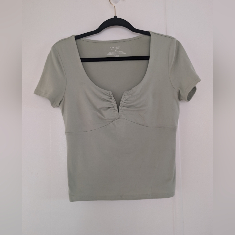 Homegirl Society PARAGON Sage Green Women's Ruched Top